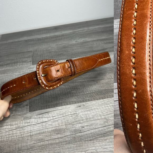 Fossil Brown Leather Contrast Stitching Belt Medium - Picture 1 of 5